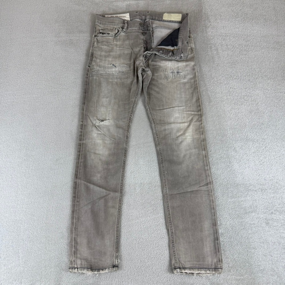Diesel Tepphar-X Slim Carrot Jeans Mens 29x30 Gray Button Fly Distressed Stretch